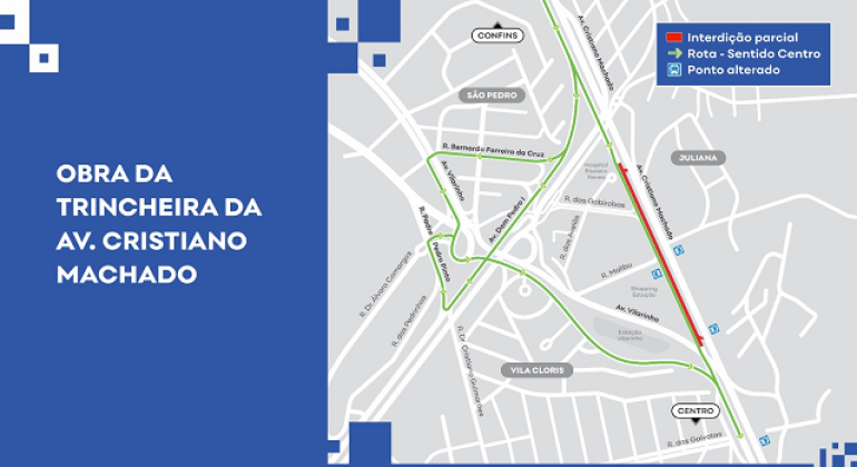 Obras de trincheira alteram trânsito na Cristiano Machado a partir de terça-feira (23)
