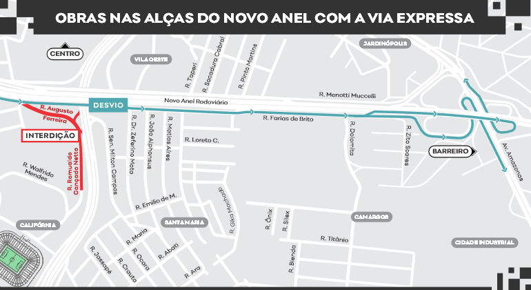 BH: obras interditam acessos do Novo Anel para Via Expressa a partir deste sábado (23)